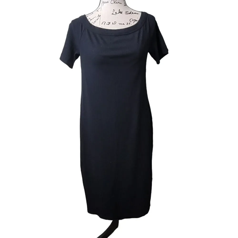 Boatneck Black Casual Knit Dress